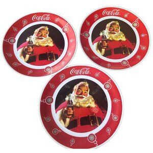 Set of 3 Gibson Christmas Santa Holding Coca-Cola Collectible Decorative Plates